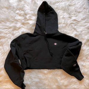 Champion Black Cropped Hoodie